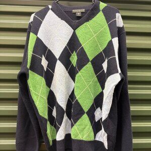 Mark Shale Men's 100% Cashmere V-Neck Argyle Pullover Sweater Size L #K871